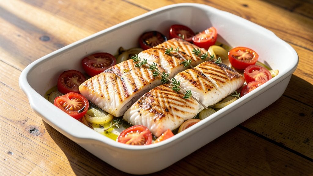 Baked Cod With Tomatoes and Onions Recipe: Mediterranean Bake With Flaky Fish and Sweet Caramelized Veggies